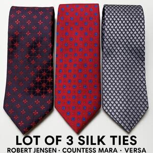 Lot of 3 Silk Ties Robert Jensen Countess Mara & Versa Geometric  Classic Colors
